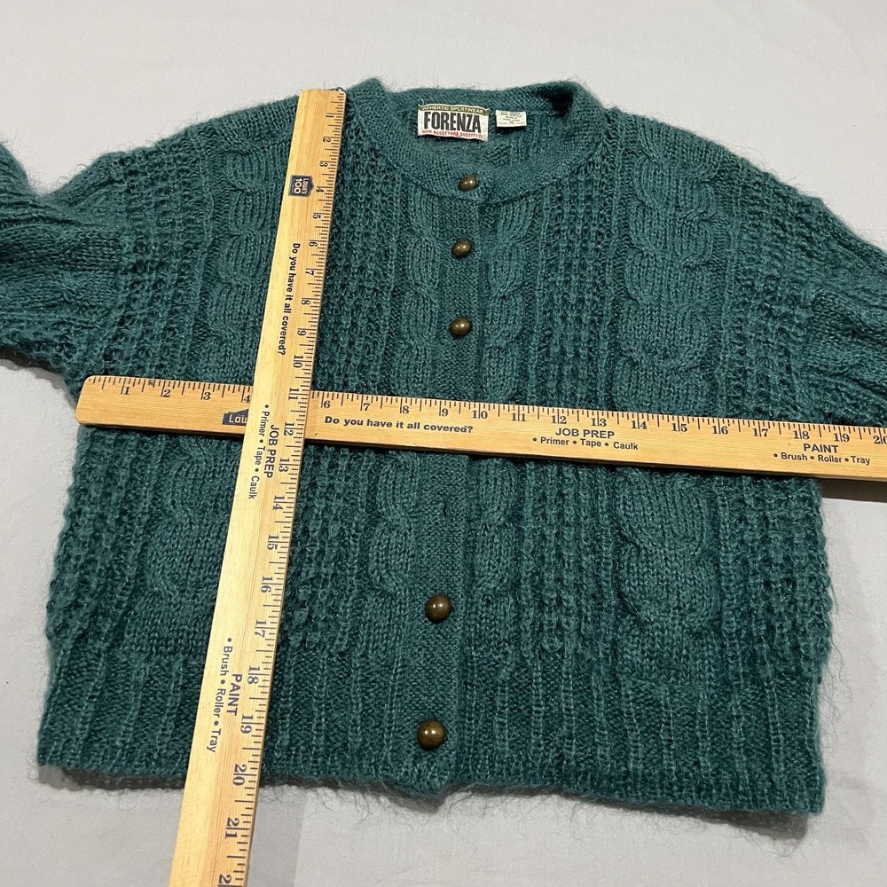 Forenza Womens Forest Green Cable Knit Button Chunky Mohair Cardigan Sweater S - Picture 6 of 6